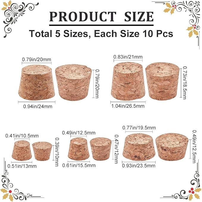GORGECRAFT 50PCS 5 Sizes Cork Bottle Stoppers - Image 2