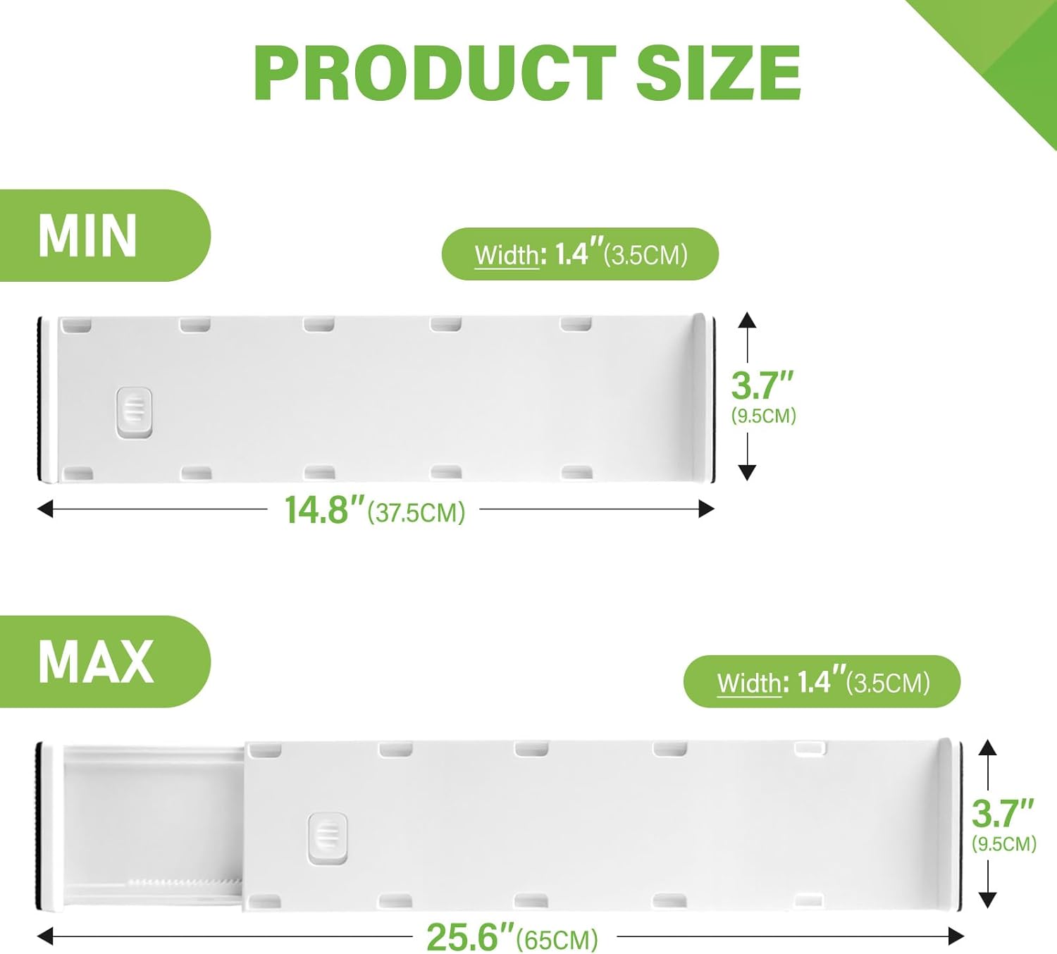 5 Pack Drawer Dividers 3.7" High Slim Organizers Expandable 14.8-25.6" Adjustable Separators for Shallow Drawers Kitchen Utensils Baby Clothes Underwear Storage-White(Long)