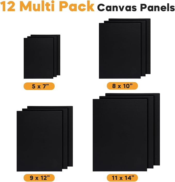 CONDA Black Canvas Board for Painting, 12 Pack Multi Size 11x14, 100% Cotton - Image 2