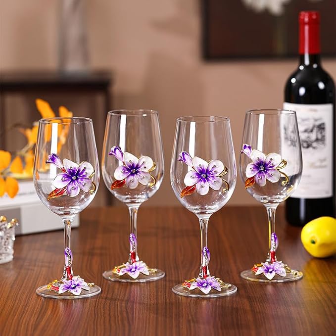 Simcat Handmade Painted Enamel Flower Glass Wine Glasses Transparent Refined - Image 2