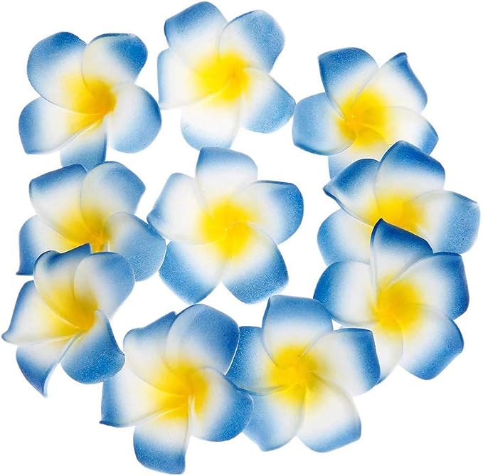 Pursuestar 100Pcs Blue Foam Hawaiian Frangipani Artificial Plumeria Flower - Image 3