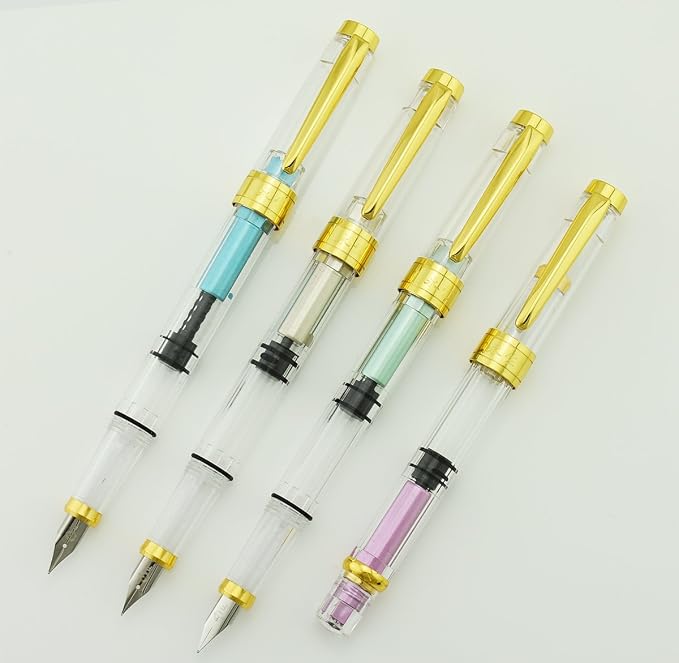 Lanxivi 4 PCS Yongsheng 3008 Piston Fountain Pen Fine Nib Transparent Diversity - Image 7