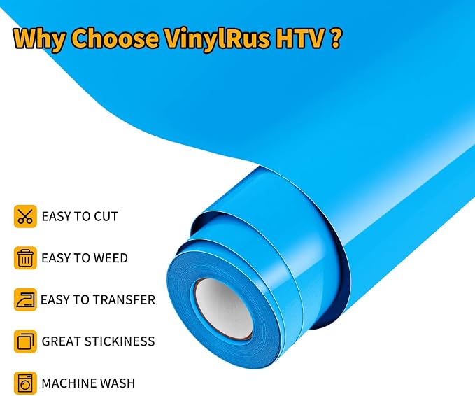 VinylRus Heat Transfer Vinyl-12” x 20ft Sky Blue Iron on Vinyl Roll - Image 4