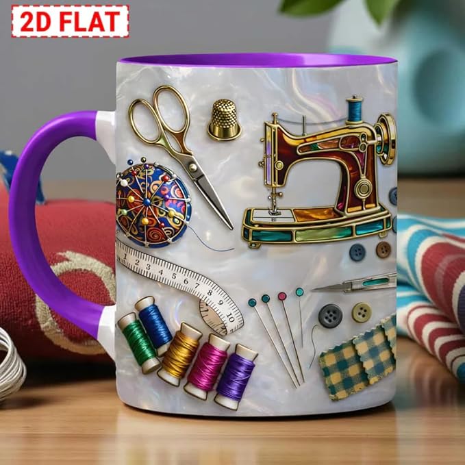 Love Sewing Personalized 2D Printed Custom Faux Stained Glass Sewing Ceramic Mug - Image 7