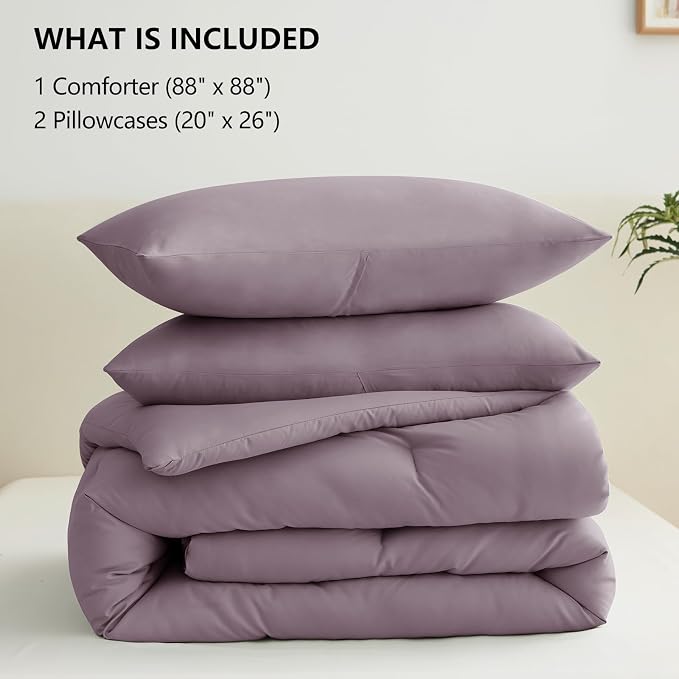 CozyLux Queen Comforter Set Dusty Purple, 3 Pieces Solid Comforters Queen Size - Image 7