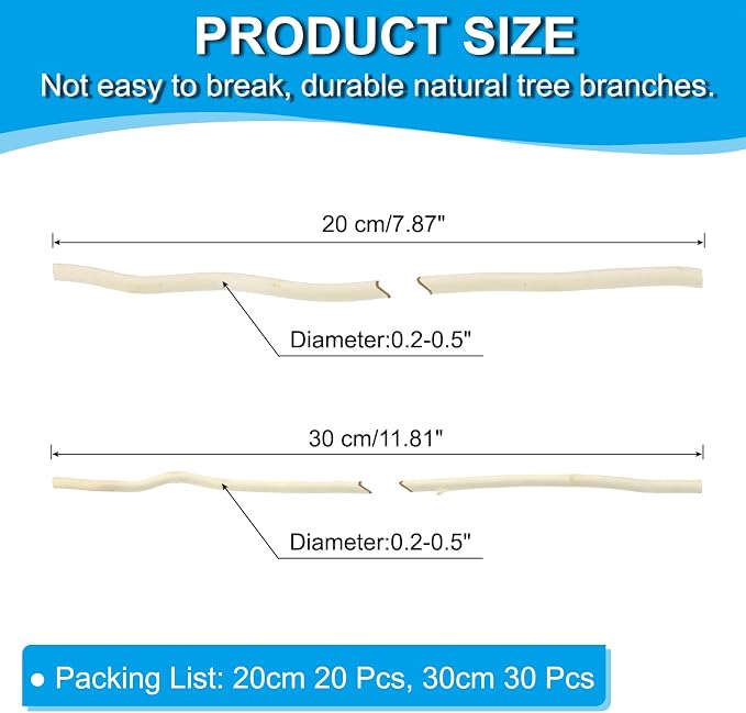 PATIKIL 50 Pcs / 2 Size Wood Log Sticks, 0.2-0.5inch in Diameter Natural - Image 2