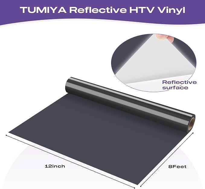 TUMIYA Heat Transfer Vinyl Reflective Black HTV Roll, Reflective HTV Vinyl - Image 2
