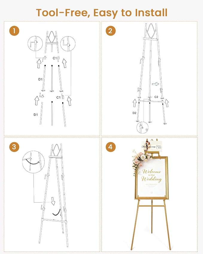 53.9" Gold Easel Stand for Sign, Heavy Duty Metal Display Easel - Image 7
