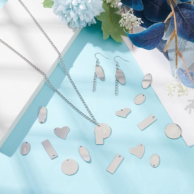 PH PandaHall 304 Stainless Steel Stamping Charms 60pcs 6 Style Blank Tags | - Image 5