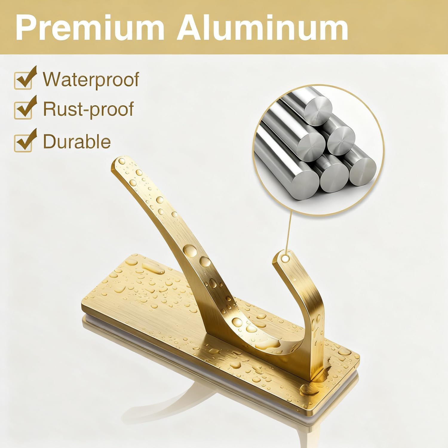 pickpiff Self Adhesive Coat Hooks for Hanging, Heavy Duty Stainless Double Wall Hook for Towel, Backpack, Hat, Sturdy Metal Hanger for Bathroom, Bedroom, Door, Wall Mounted, 6-Pack, Brushed Gold