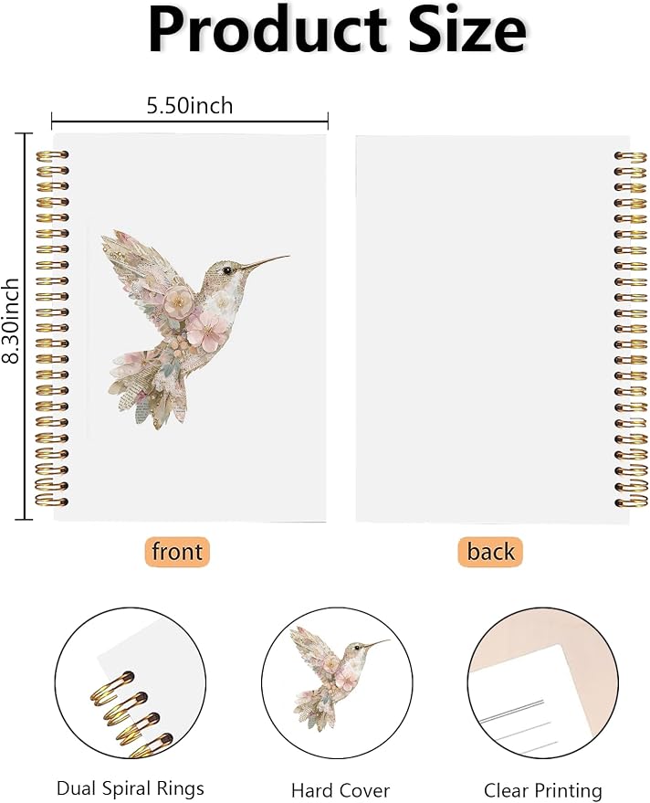 Vintage Floral Hummingbird Spiral Notebook, Hummingbird Lovers Gifts - Image 2