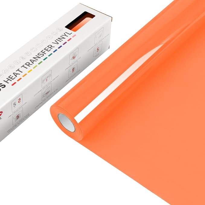 VinylRus Heat Transfer Vinyl-12” x 15FT Fluorescent Orange Iron on Vinyl Roll by VinylRus