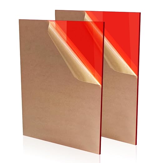 Red Acrylic Sheets 8 * 12 inch 1/8" Thick Red Transparent Cast Acrylic by ToolinHand