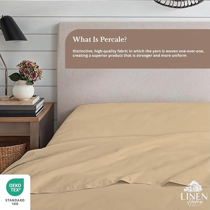 Linen Home 100% Cotton Percale 1 Flat Sheet, Full Size - Image 4