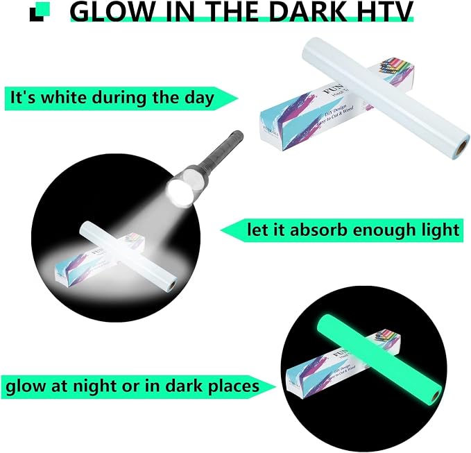 FUNKAKA Glow in The Dark Heat Transfer Vinyl Roll, Glow in The Dark HTV Vinyl - Image 2