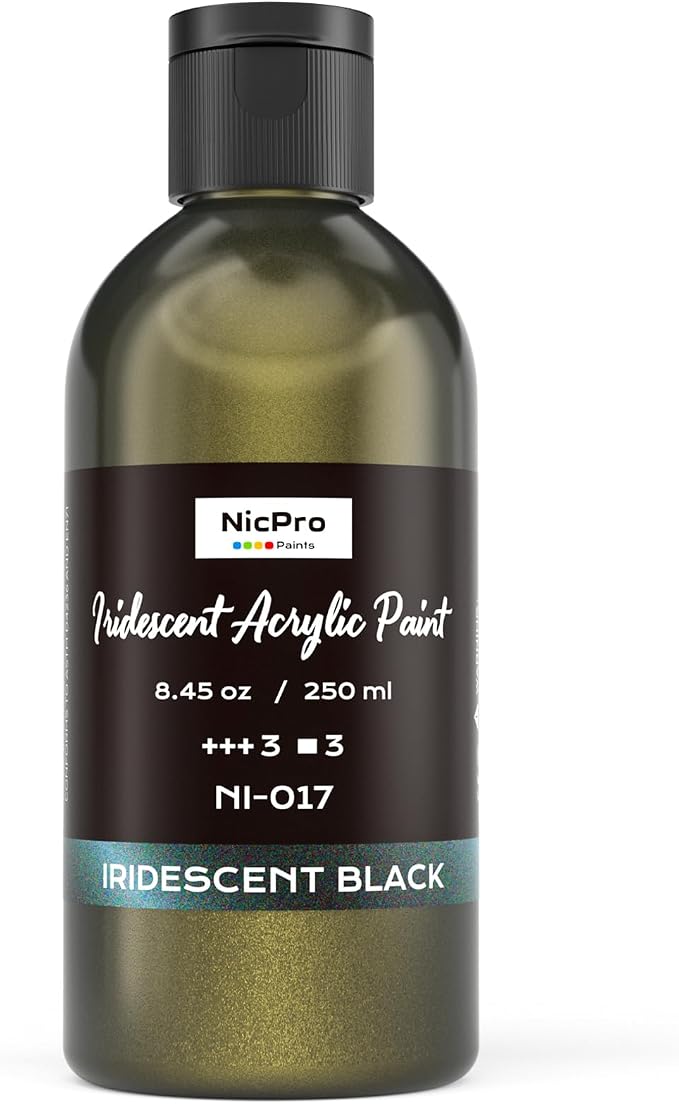 Nicpro Iridescent Black Acrylic Paint, 8.45oz / 250ml Large Bottle Black by Nicpro