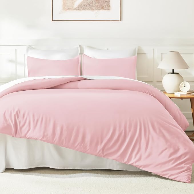 Litanika Pink Comforter Set Queen Size, 3 Pieces Lightweight Soft Fluffy Solid - Image 6