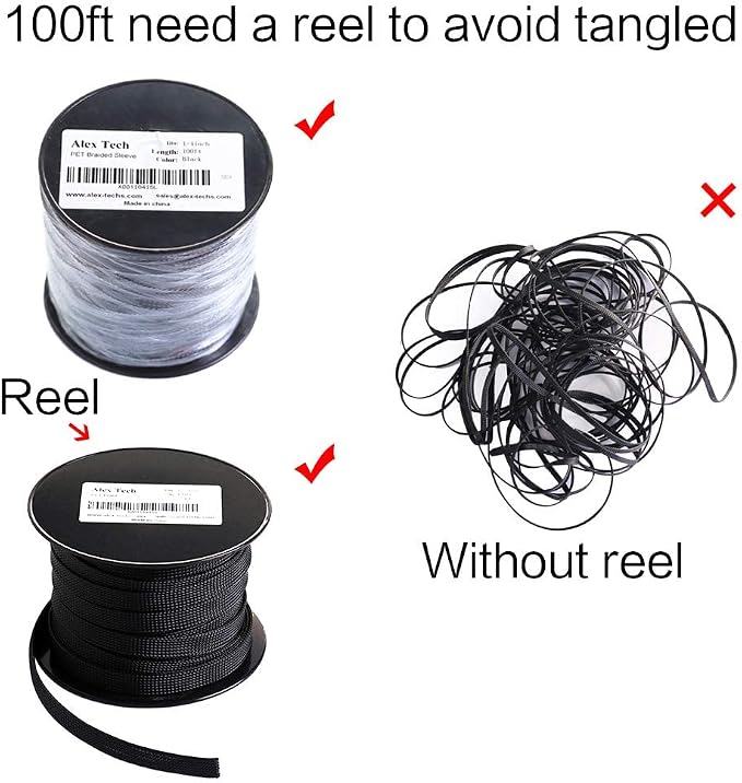 100ft - 1/2 inch PET Expandable Braided Sleeving – Black – Alex Tech Braided - Image 6