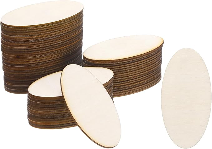 PATIKIL 60x30x1.7mm Wood Pieces, 60 Pack Unfinished Oval Wood Shapes Blank by PATIKIL