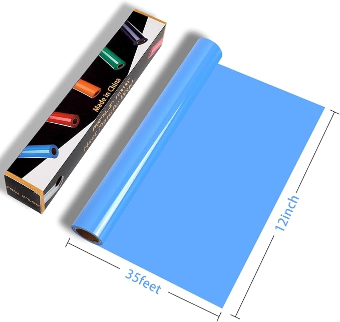 RENLITONG Glossy Sky Blue HTV Vinyl 12" x 35ft Roll - Image 2