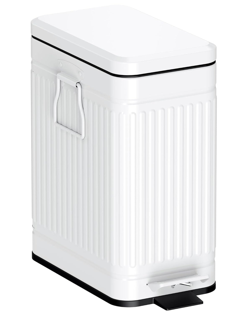 Small Trash Can with Lid Soft Close-10L/2.6 Gal Stainless Steel Outdoor Dog Poop Garbage Can-Metal Waste Bins with Pedal for Bathroom Bedroom Office-White