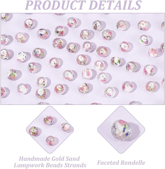 PH PandaHall 60pcs 9~10mm Rose Lampwork Beads Gold Sand Glass Beads Handmade - Image 4