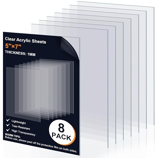 8 Pack 5"×7" Clear Transparent Plexiglass Sheets, 1/25” Thick Plexiglass Sheets by Rindion