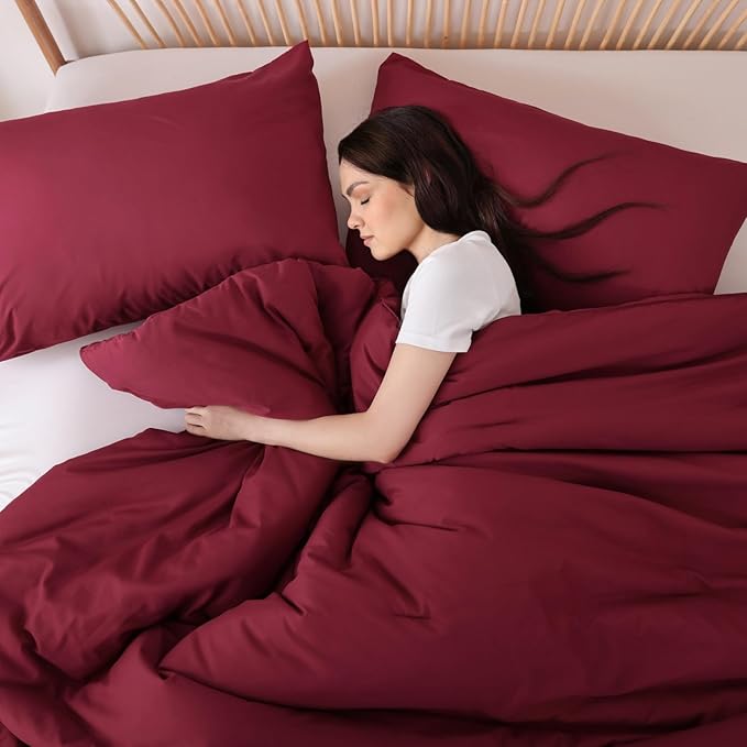 ROSGONIA King Size Comforter Set Dark Red - Image 2
