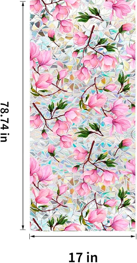 Stained Glass Window Cling, Rainbow Tinted Window Film Sun Blocking, Floral - Image 2