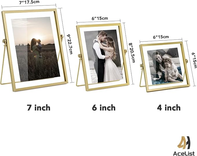 Gold Picture Frames Set of 3 — 4x4 4x6 5x7 Floating Glass Photo Frame Gift | - Image 3