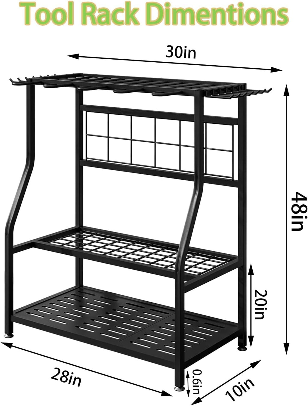 Garden Tool Organizer Holder Heavy Duty Steel Rack Up to 60 Long Handled Tools for Garage Shed Outdoor Garden Yard Black