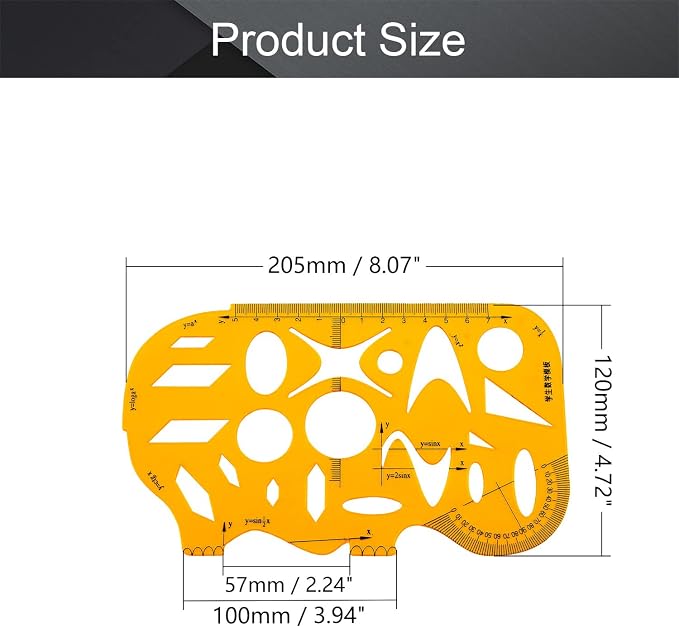 Utoolmart Yellow Measuring Template Mathematical Template Geometric Scale - Image 2