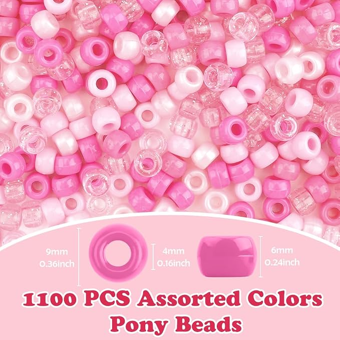 1100pcs QPIXVB Pink Pony Beads, Hair Bead - Image 2