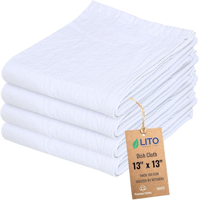 Dish Cloths Cotton| Kitchen Wash Cloth | Shop Towels Absorbent and Lint Free by LITOLinenandTowel