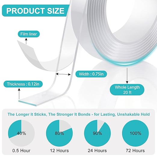 P7yaumy Double Sided Tape Heavy Duty 0.75in×20ft, Nano Tape Double Sided - Image 2