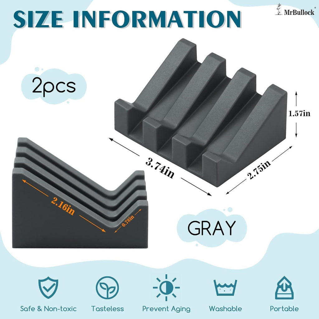 Silicone Soap Dish for Bar Soap Holder for Shower Bathroom Self Draining Waterfall Drying Tray Keep Soap Bars Dry Clean & Easy Cleaning (Gray, 2)