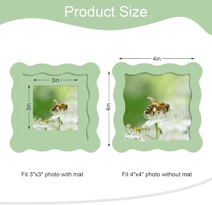 4x4 Picture Frame with Mat for 3x3, Wavy Edge Wooden Real Glass Photo Frame for - Image 3