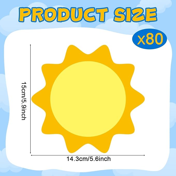 gisgfim 80Pcs Summer Sun Cutouts Sunshine Decorations Bulletin Board Yellow Sun - Image 2