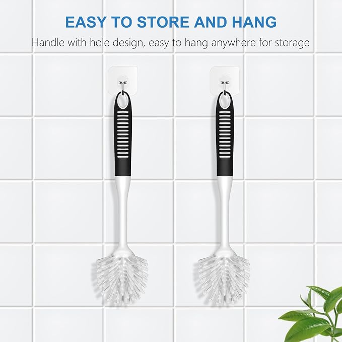 SetSail Dish Brush with Handle, 2 Pack Stiff Bristles Dish Scrubber with - Image 3