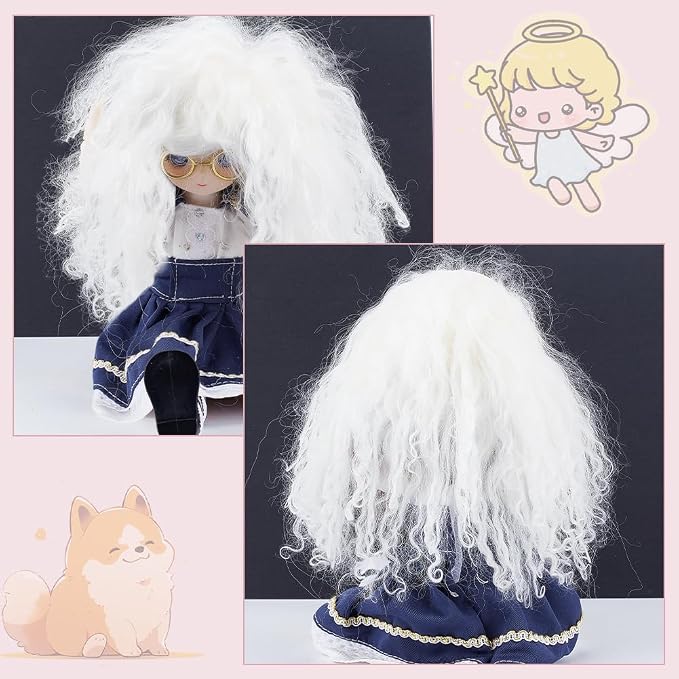 arricraft White Wool Doll Wig, Curly Hair, 5.5x9.45x0.12 Inch, DIY Doll Making - Image 5