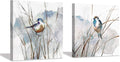 Abstract Bird Picture Wall Art: Animal Birds on Reed Artwork Painting on Canvas by HardyGallery