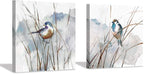 Abstract Bird Picture Wall Art: Animal Birds on Reed Artwork Painting on Canvas by HardyGallery