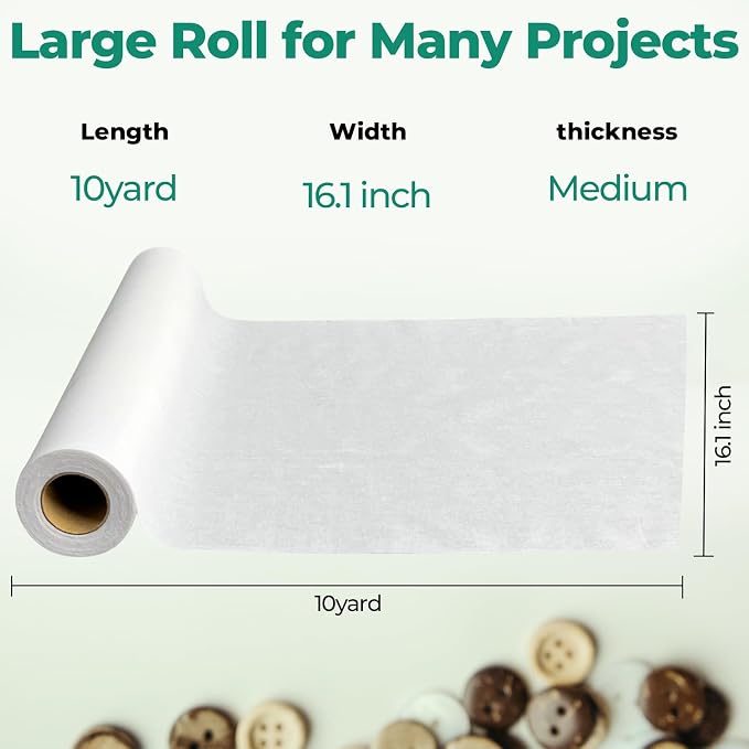PLANTIONAL Woven Cotton Iron-On Fusible Interfacing, 16.1 inch X 10 Yards White - Image 3