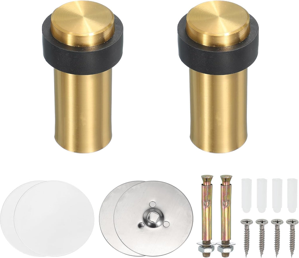 PATIKIL 2Set Round Door Stoppers, 80mm Stainless Steel Door Stop Doorstop Wedge Metal Cylinder Self Adhesive with Screw for Bottom of Door Floor Inside, Gray