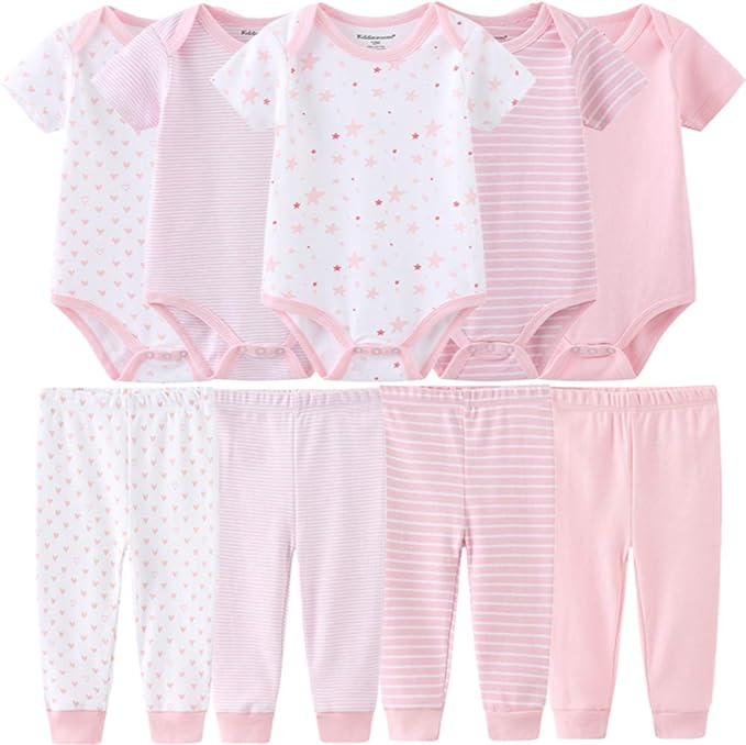Baby Layette Set Baby Boys' 9-Piece Bodysuits Pants Set Toddler Girl Boy Unisex Baby Gift Sets