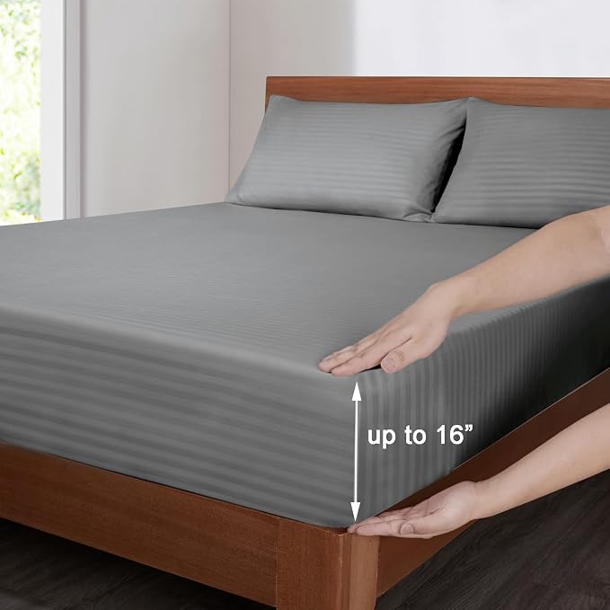 Mejoroom Striped Full Size Sheets – Extra Soft Full Size Bed Sheets - Image 3