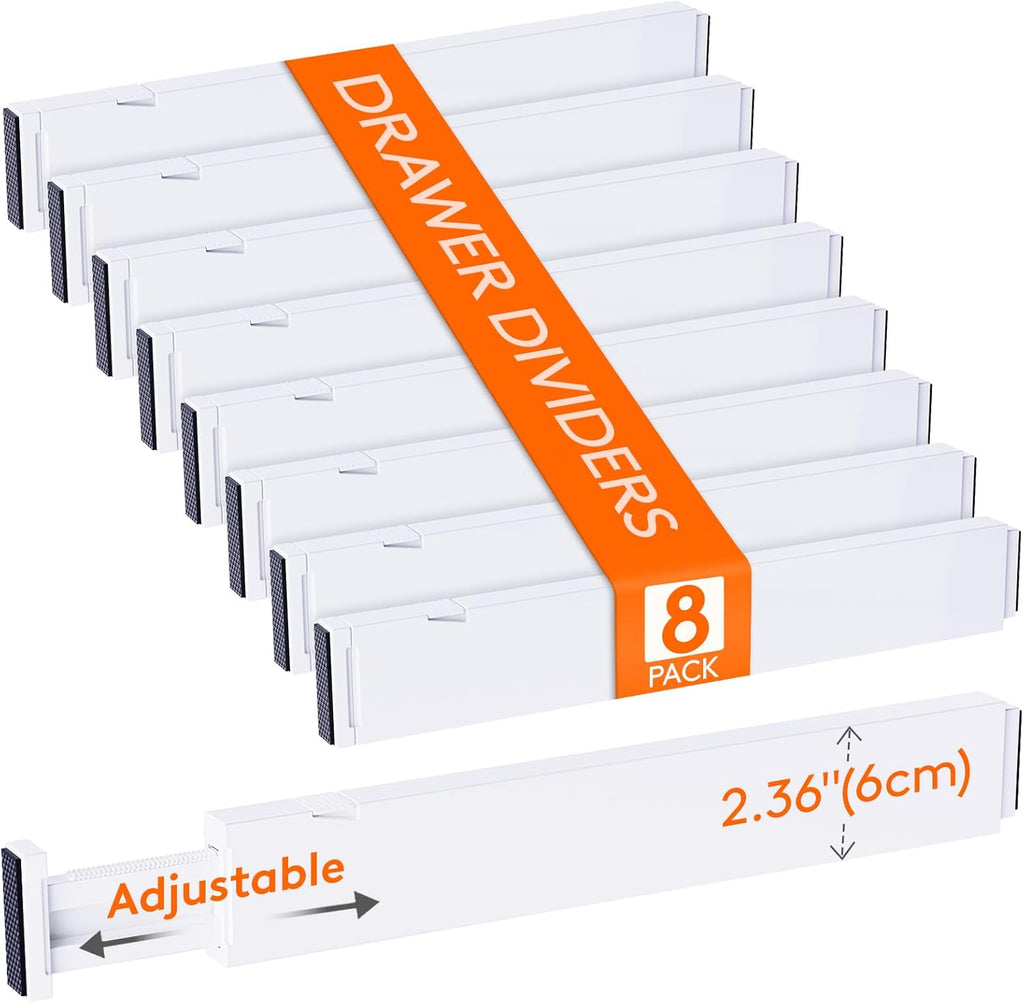 Lifewit 8 Pack Kitchen Drawer Dividers 2.36" High, 16"-22" Adjustable Drawer Organizer for Utensils/Clothes/Makeup, Plastic Expandable Separators in Dresser/Bedroom/Bathroom/Office Storage