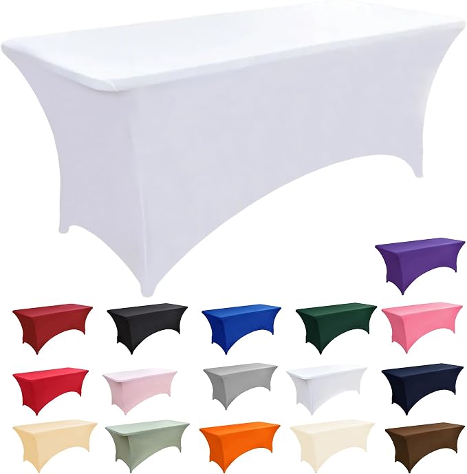 10-Pack 4ft White Spandex Table Covers - Image 3