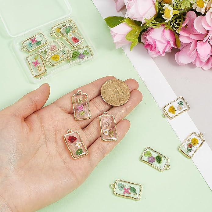 PH PandaHall 14pcs 7 Styles Resin Flower Charms 1 inch Dried Pressed Flower - Image 3