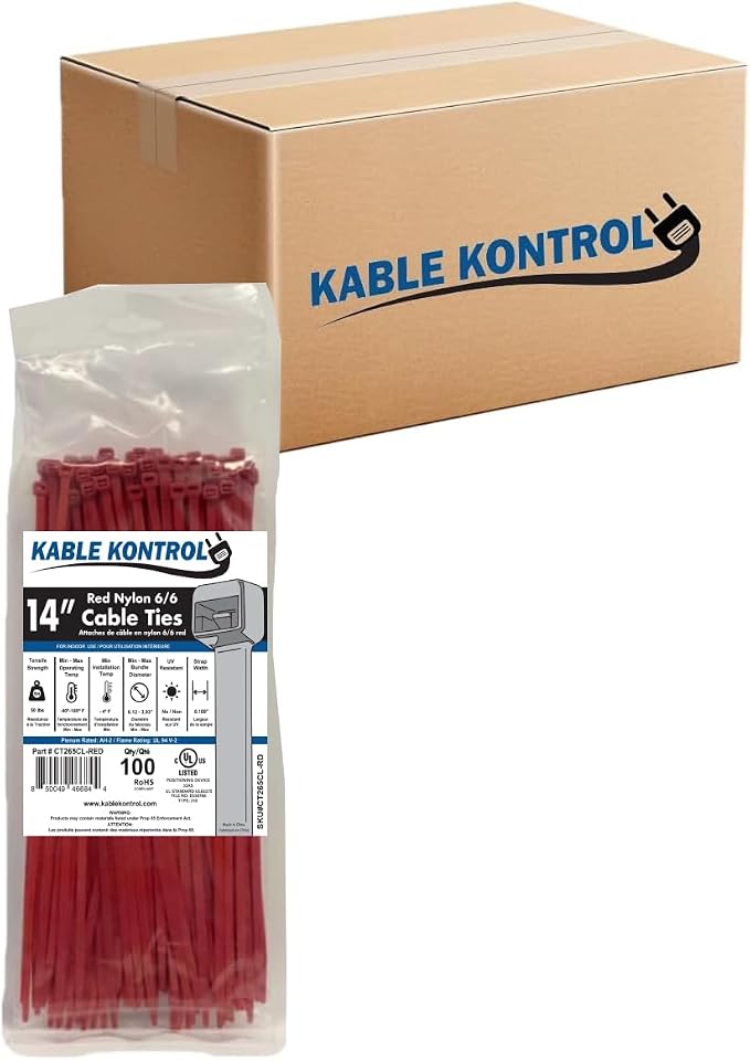 Kable Kontrol Red Zip Ties 14 Inch 6, 50 Lbs Tensile Strength, Bulk Pack by KABLEKONTROL%C2%AE